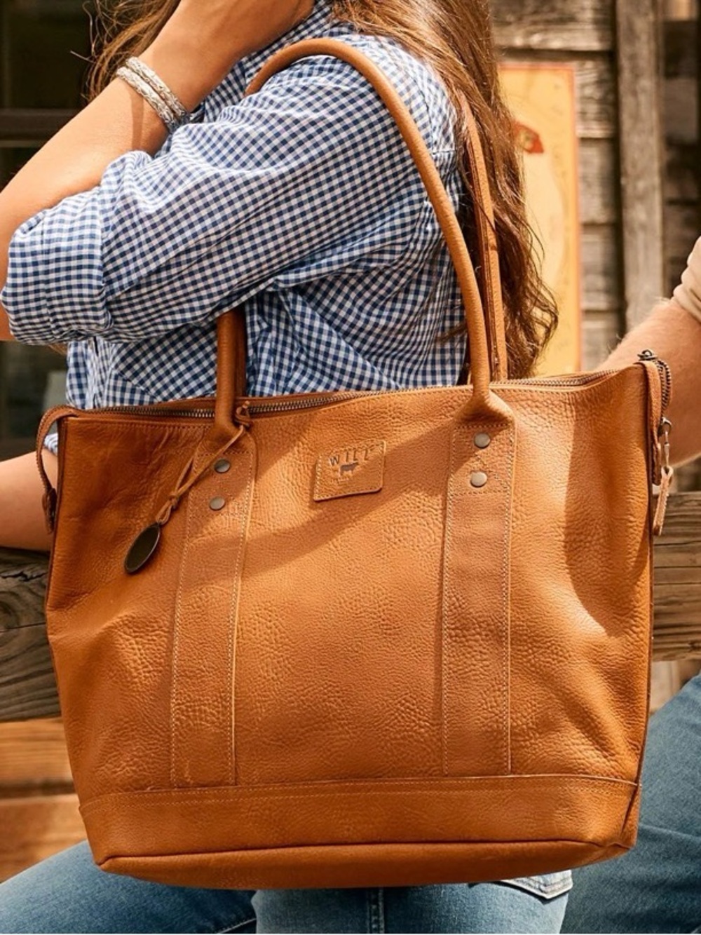 Will Leather Goods Twenty Four Seven Conac Leather Tote with Top Zip